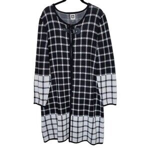 Anne Klein Women L Tattersall Plaid Dark Academia Career Lagenlook Cardigan